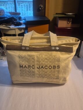 Marc Jacobs Cream Canvas Duffel Tote with Brown Accents